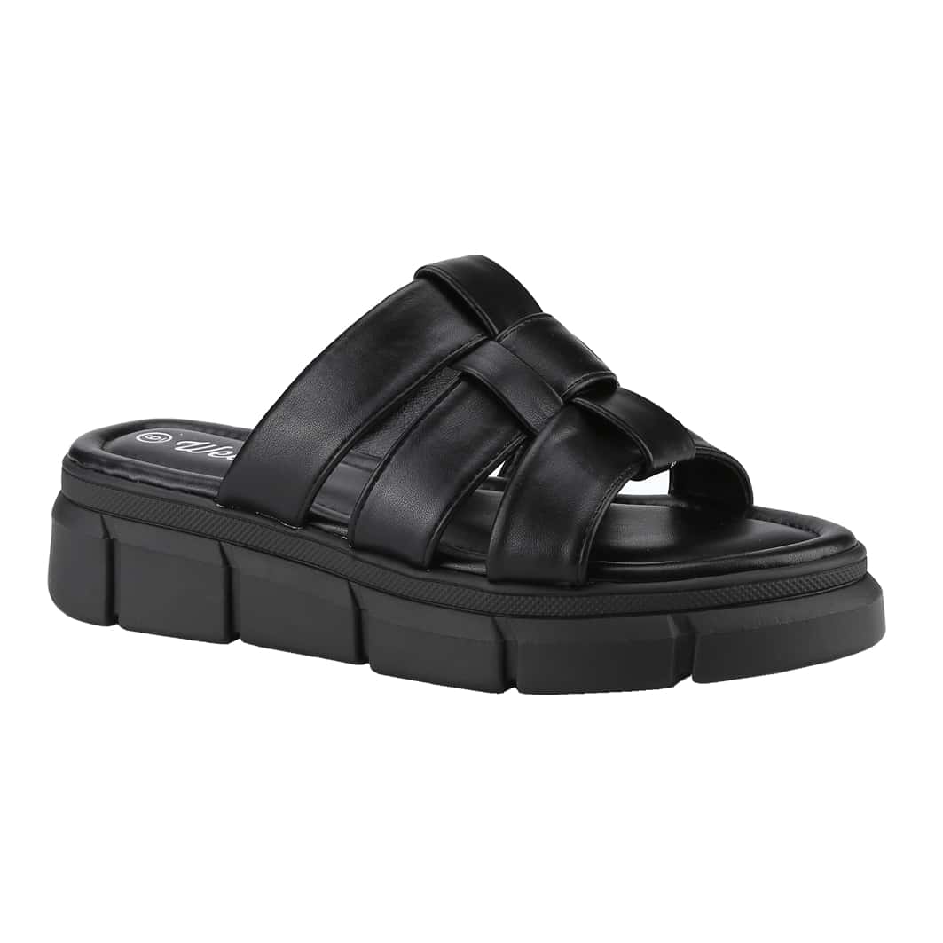 Women's Platform Sandals Round Toe Block Heel Slip-On Slides Fashion Wedge Summer Shoes