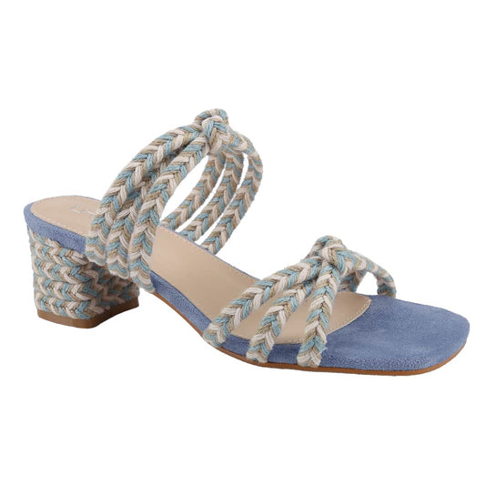 Women's Slip On Square Toe Chunky Heels Sandals, Straw Heel Braided Upper