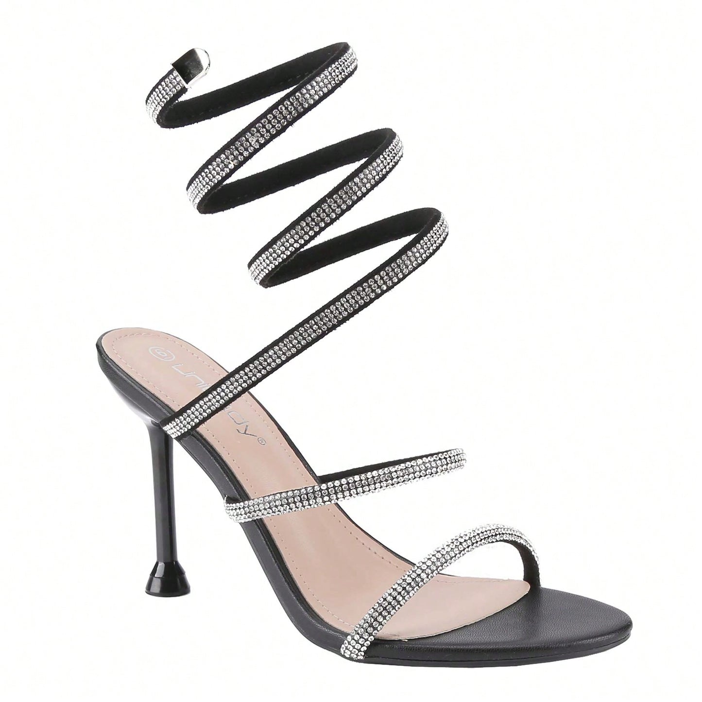 Women's Rhinestone Spiral Ankle Wrap Strap High Heels Sandals