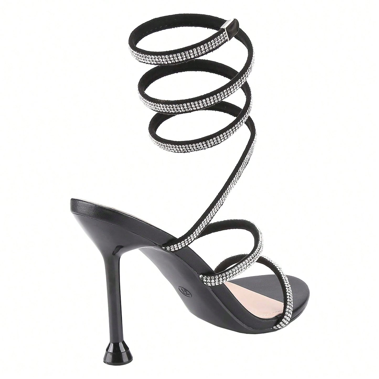 Women's Rhinestone Spiral Ankle Wrap Strap High Heels Sandals