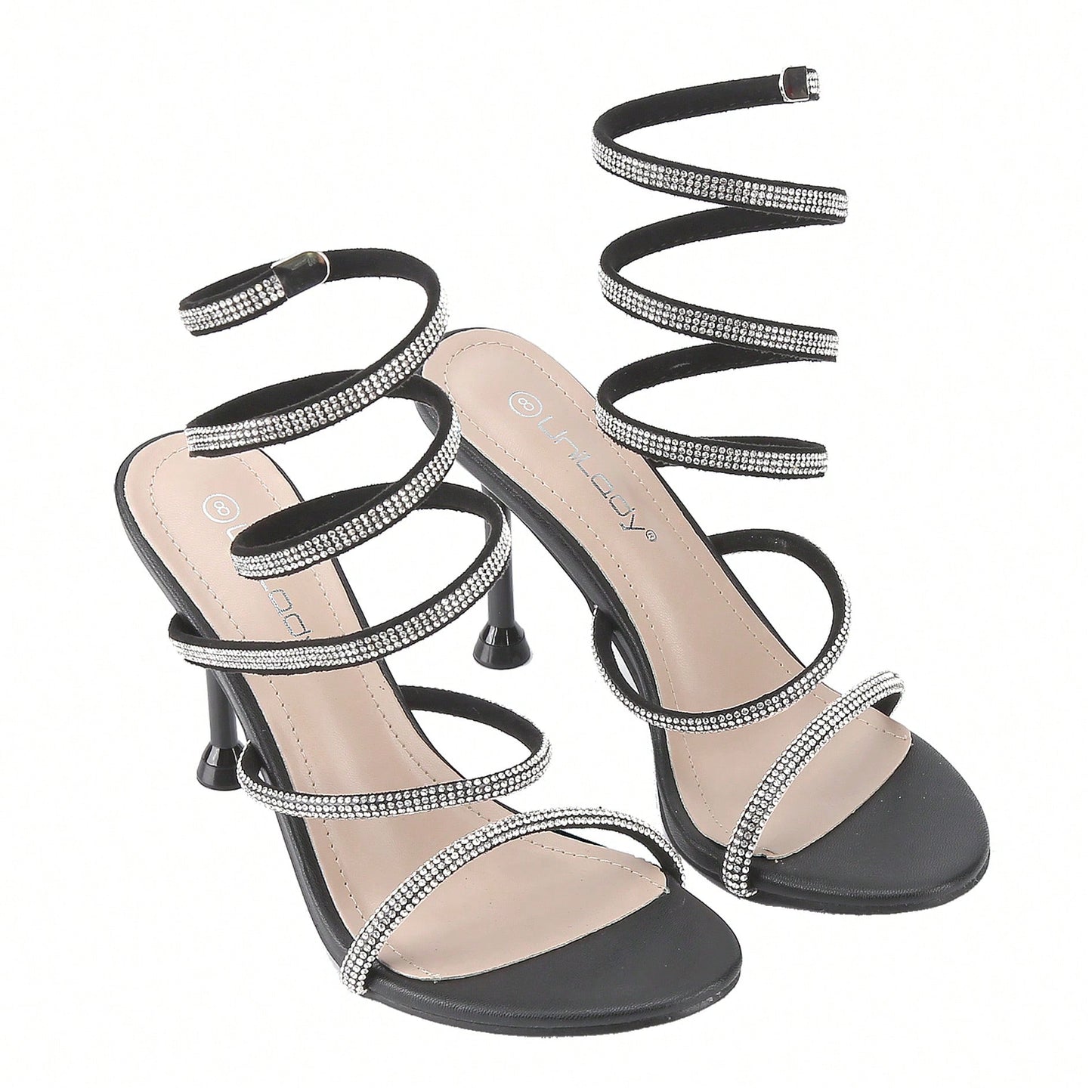 Women's Rhinestone Spiral Ankle Wrap Strap High Heels Sandals