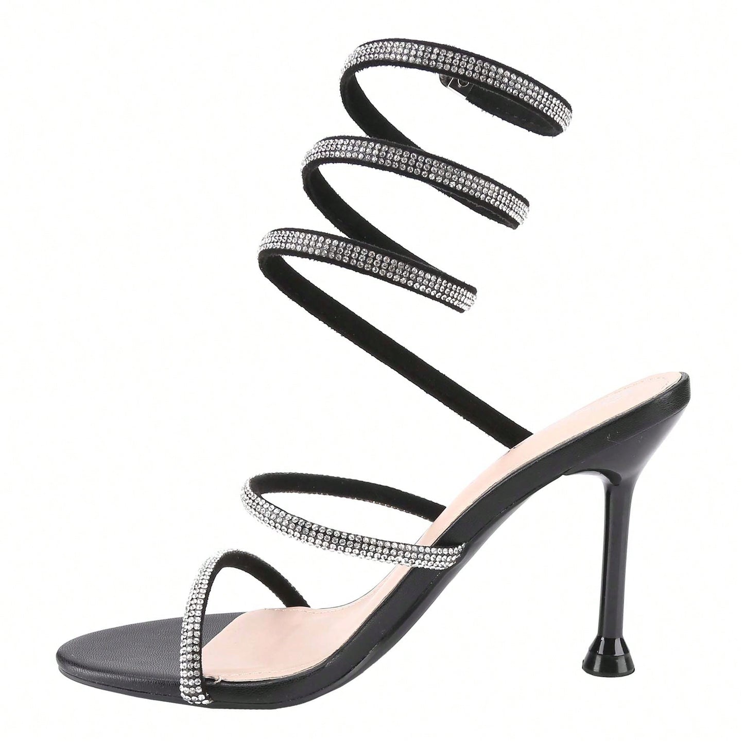 Women's Rhinestone Spiral Ankle Wrap Strap High Heels Sandals