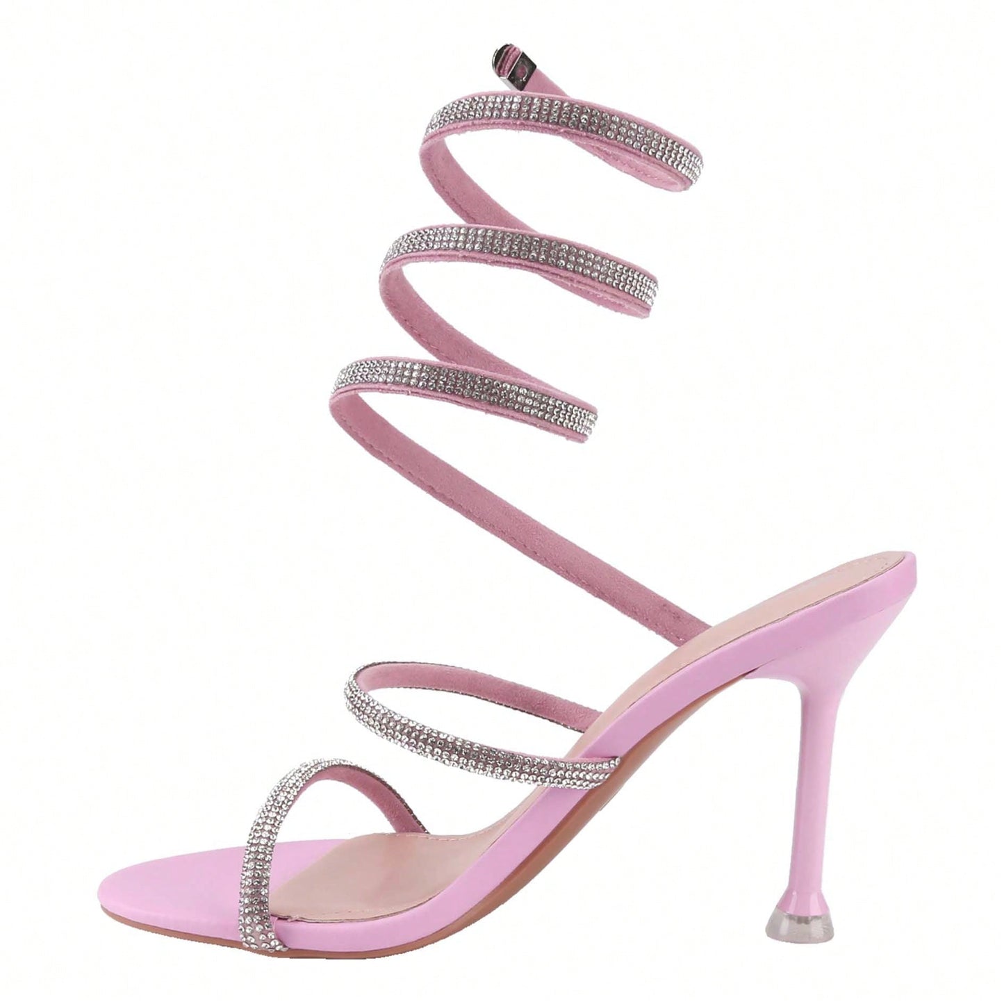 Women's Rhinestone Spiral Ankle Wrap Strap High Heels Sandals