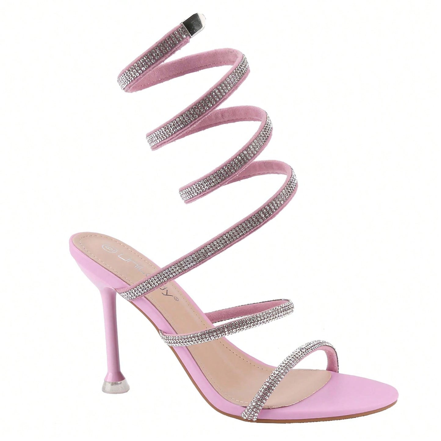 Women's Rhinestone Spiral Ankle Wrap Strap High Heels Sandals
