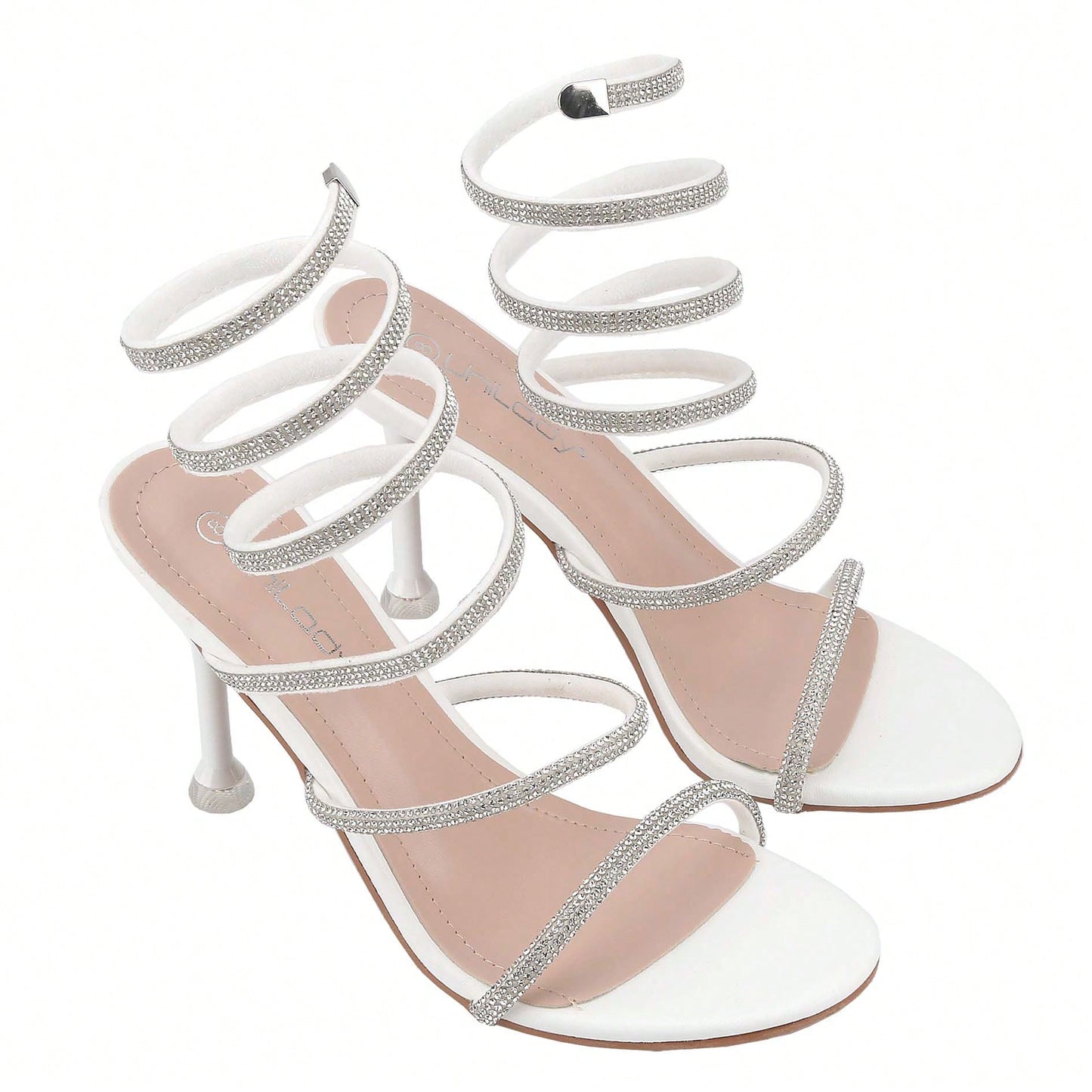 Women's Rhinestone Spiral Ankle Wrap Strap High Heels Sandals