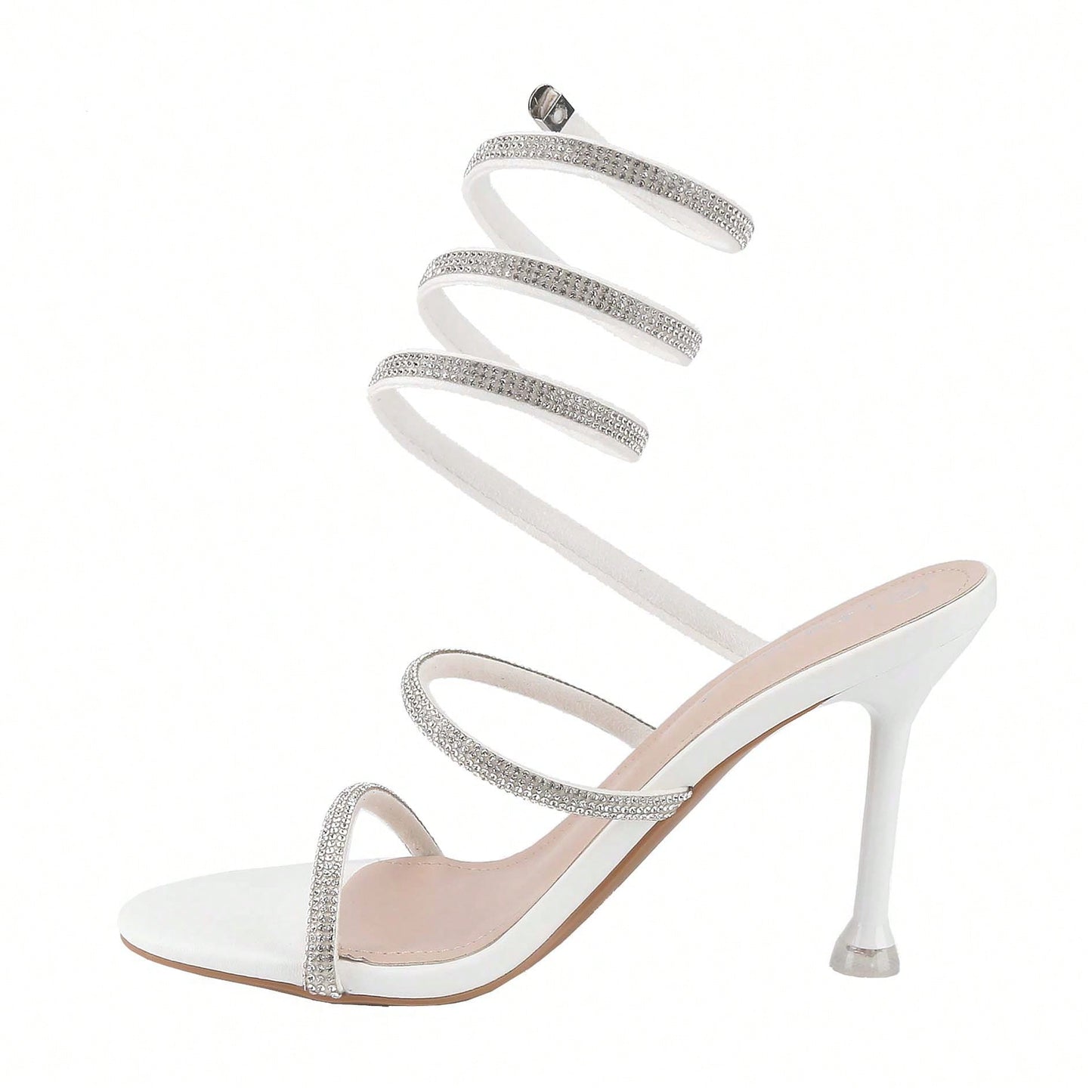 Women's Rhinestone Spiral Ankle Wrap Strap High Heels Sandals