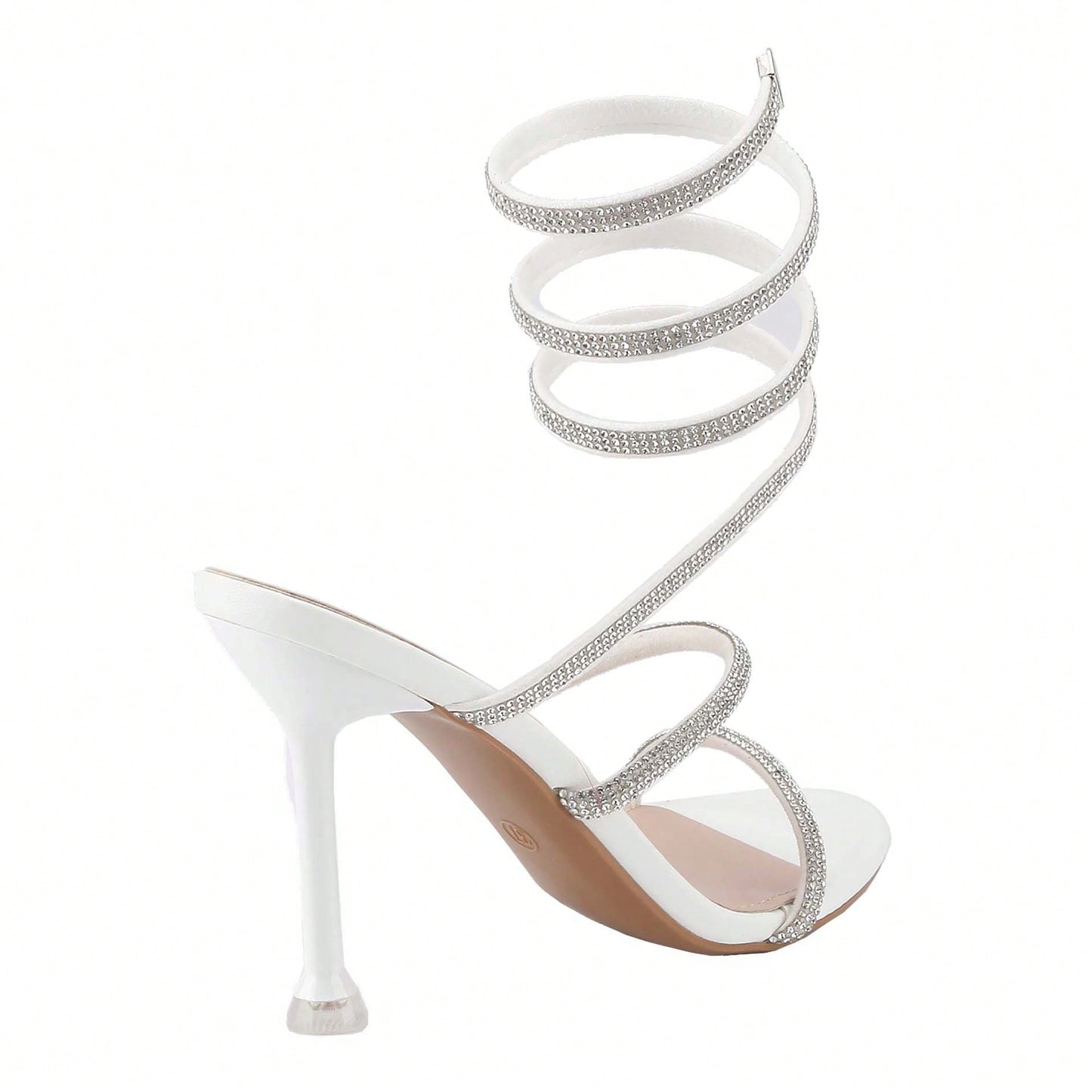 Women's Rhinestone Spiral Ankle Wrap Strap High Heels Sandals