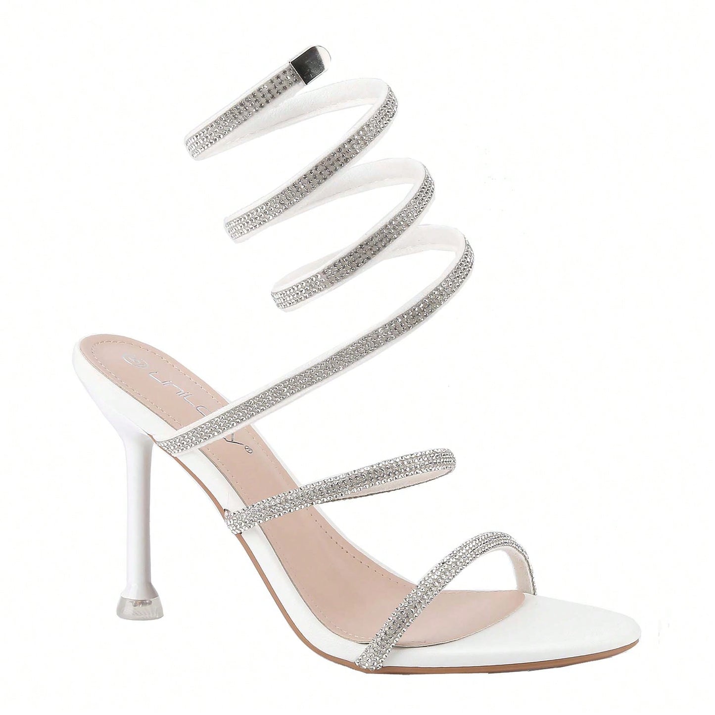 Women's Rhinestone Spiral Ankle Wrap Strap High Heels Sandals