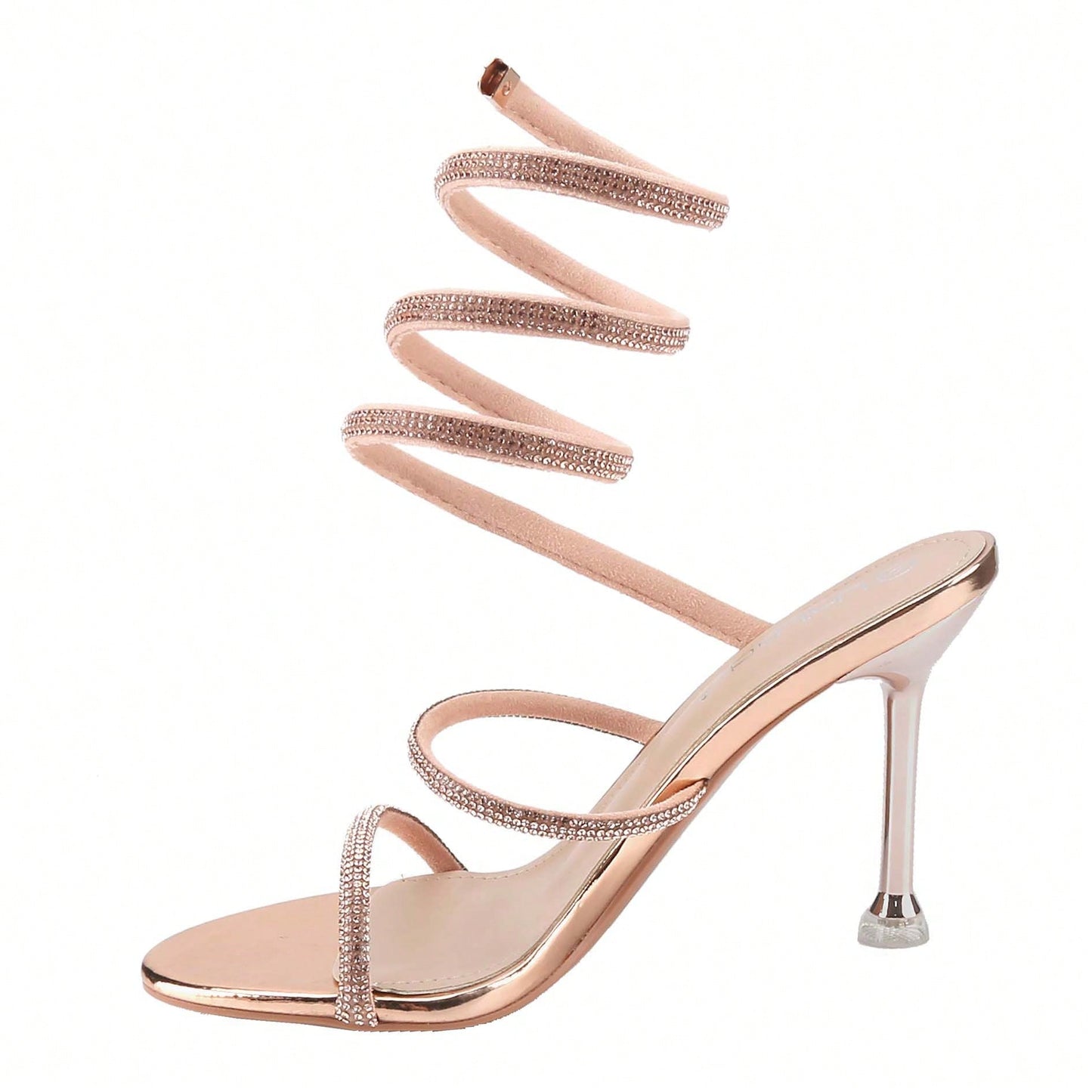 Women's Rhinestone Spiral Ankle Wrap Strap High Heels Sandals