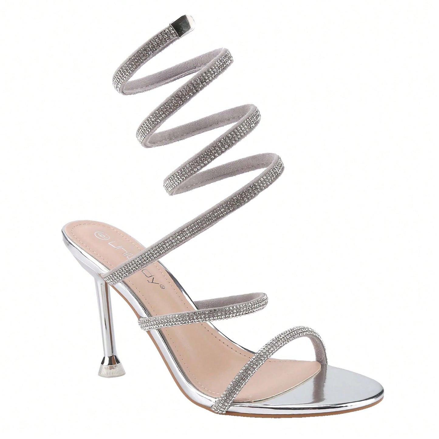 Women's Rhinestone Spiral Ankle Wrap Strap High Heels Sandals