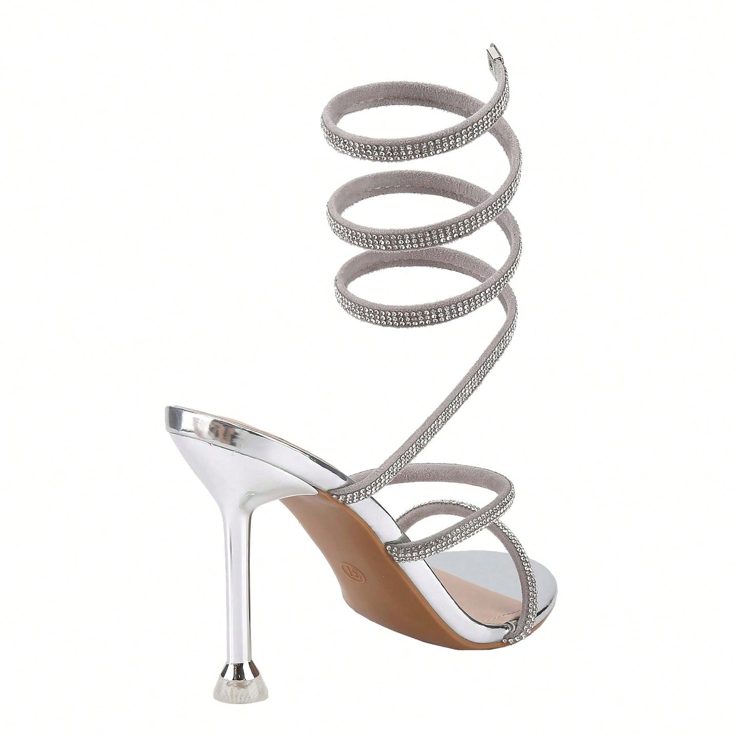 Women's Rhinestone Spiral Ankle Wrap Strap High Heels Sandals