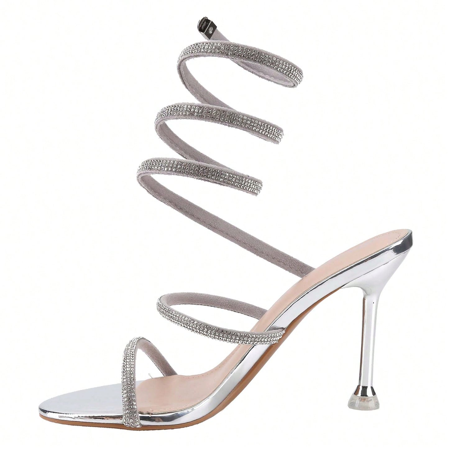 Women's Rhinestone Spiral Ankle Wrap Strap High Heels Sandals
