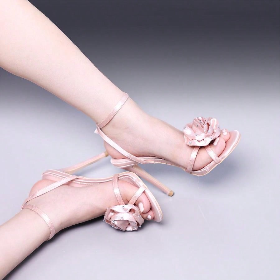 Open Toe Heeled Sandals Flower Ankle Buckle Strap Stiletto High Heels Comfort Slingback Summer Dress Shoes