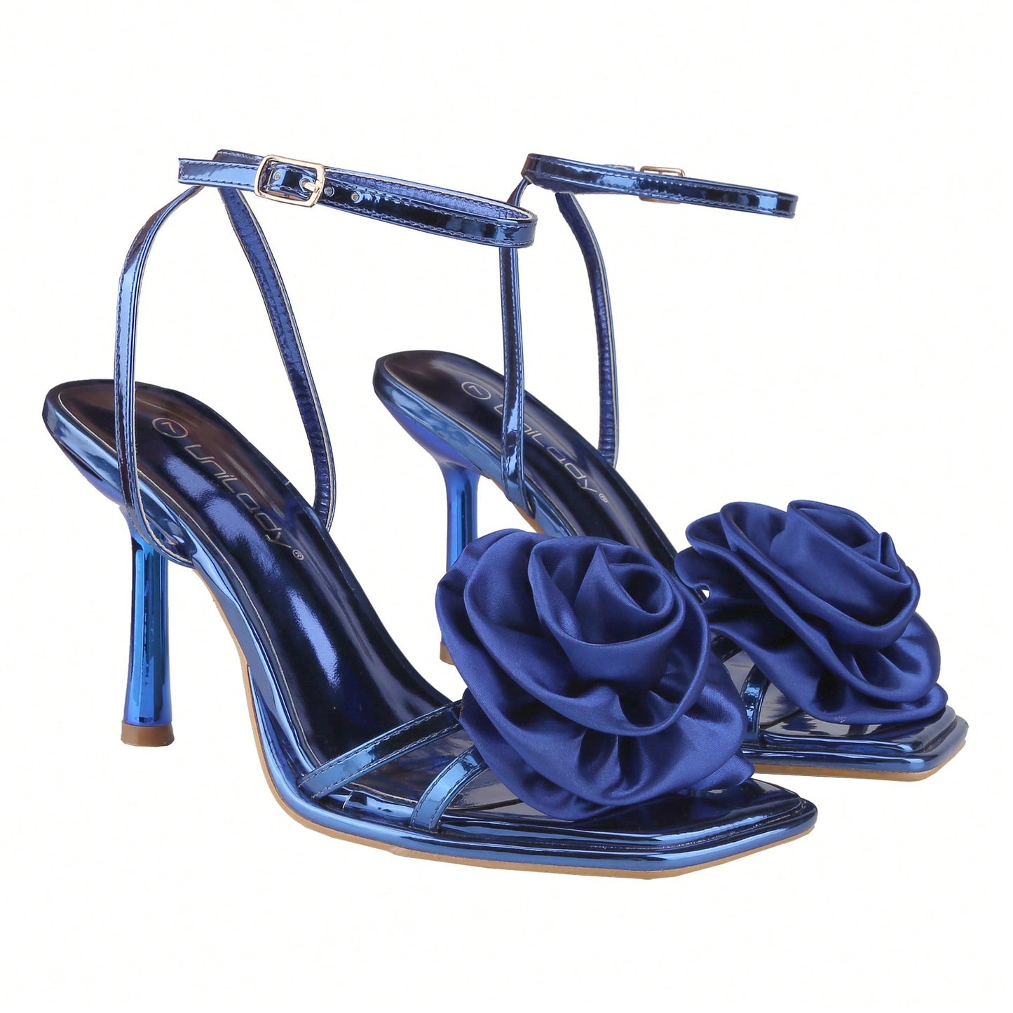 Open Square Toe Heeled Sandals Flower Ankle Buckle Strap Stiletto High Heels Comfort Slingback Summer Dress Shoes