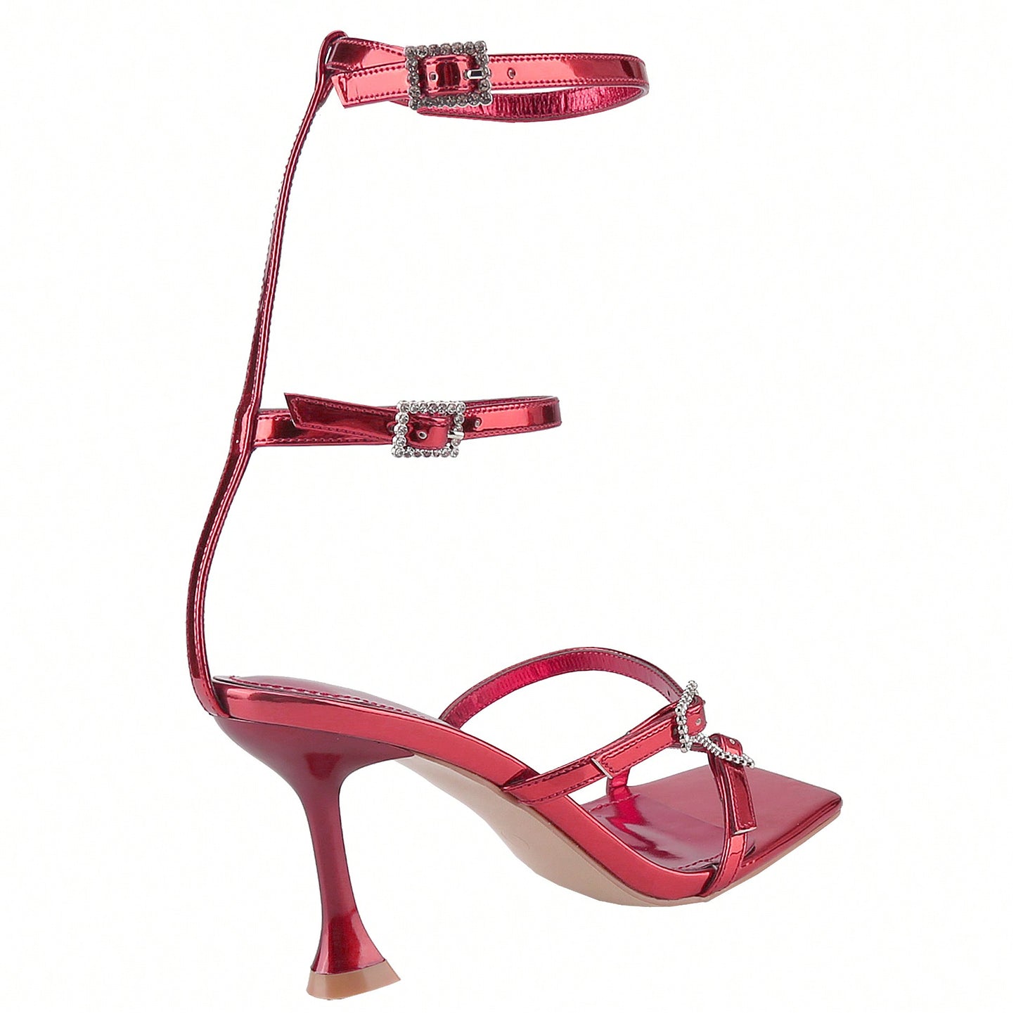 Women's Square Toe Strappy Heels Sandal Multicolor Ankle Strap Heeled Sandals Sexy Stiletto High Heels