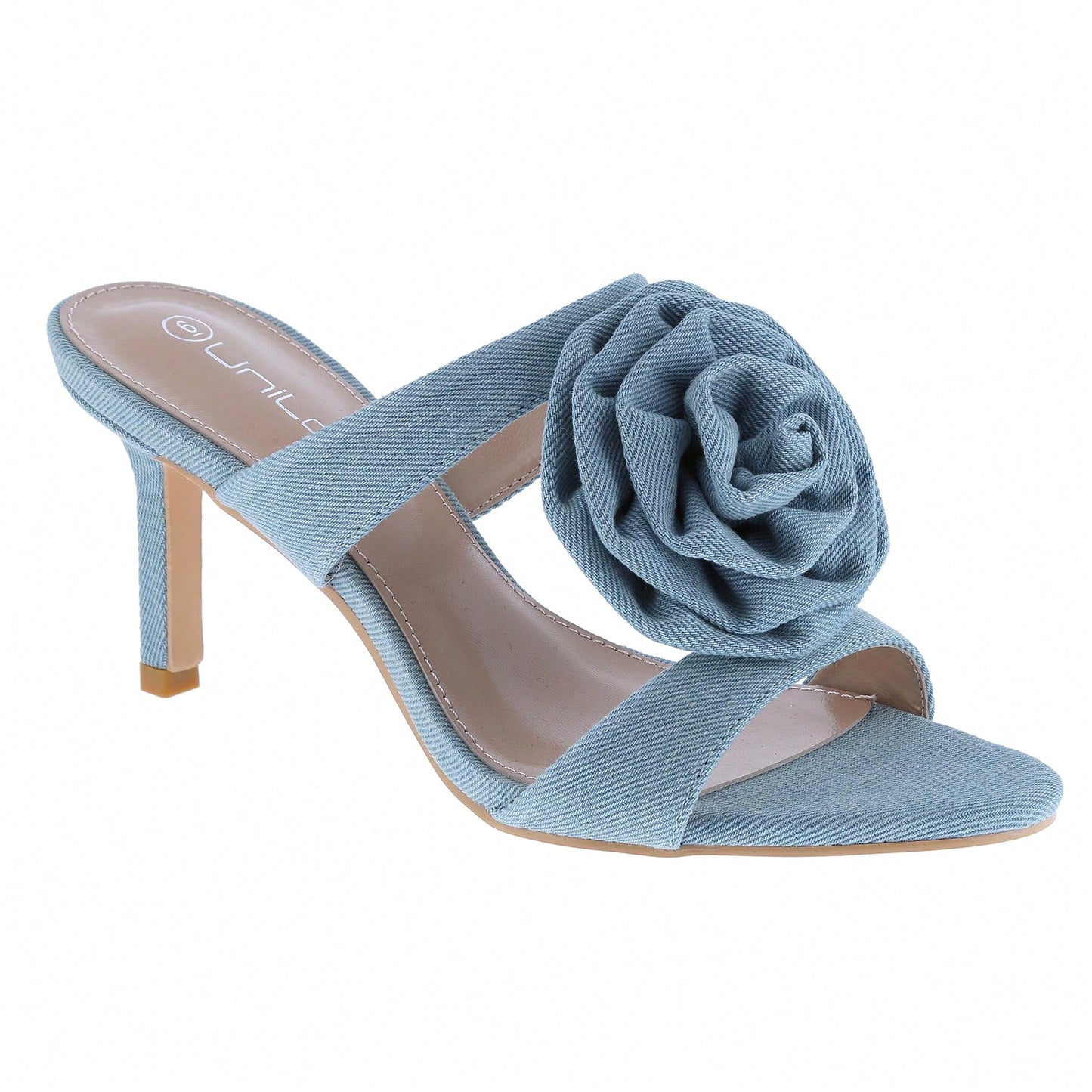Women's Rose Flower Sexy Stiletto Mule Slip On Point Open Toe Sandals