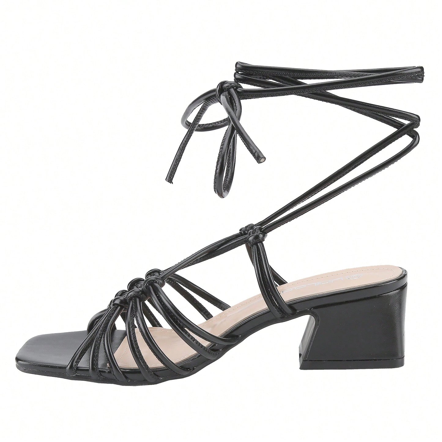 Women's Square Open Toe Lace Up Sandals Chunky Block Heels Strappy Straps Dress Shoes