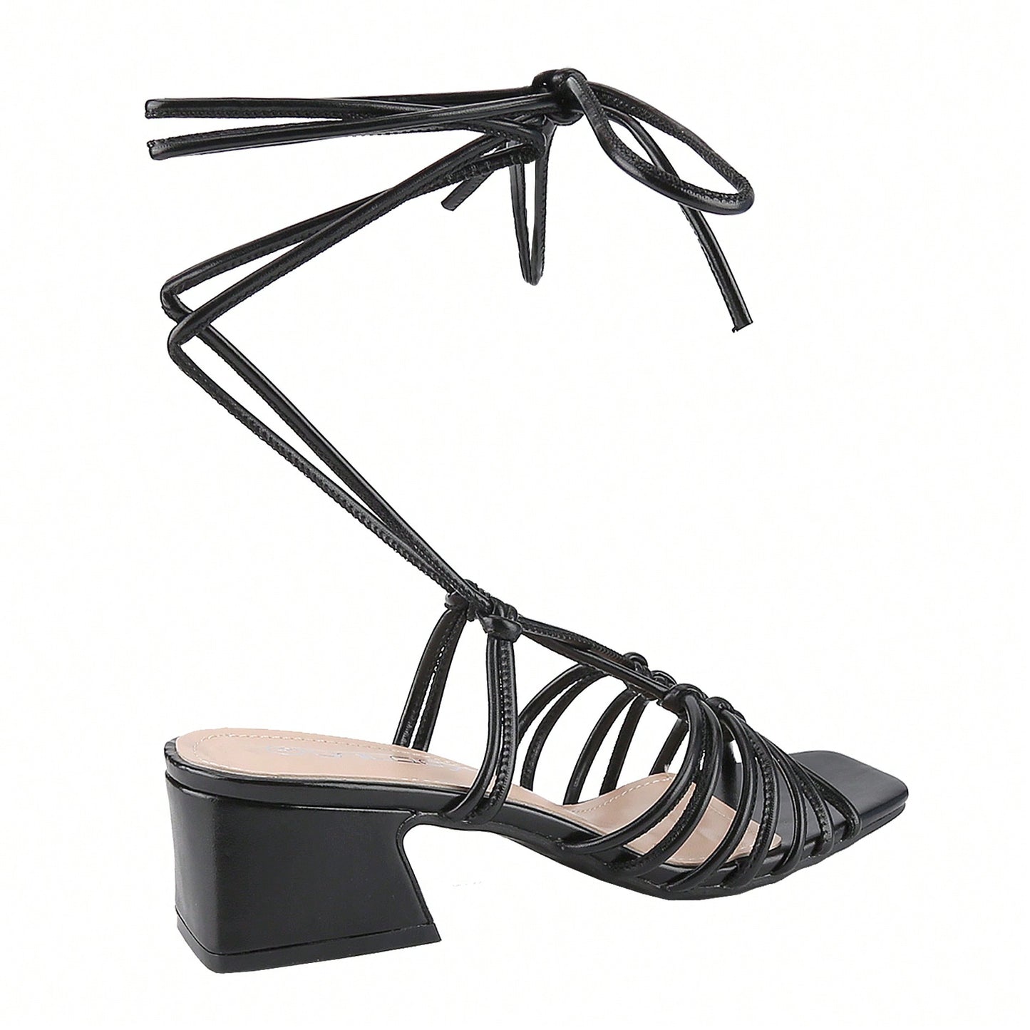 Women's Square Open Toe Lace Up Sandals Chunky Block Heels Strappy Straps Dress Shoes