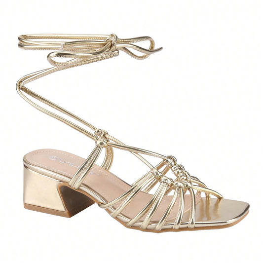 Women's Square Open Toe Lace Up Sandals Chunky Block Heels Strappy Straps Dress Shoes