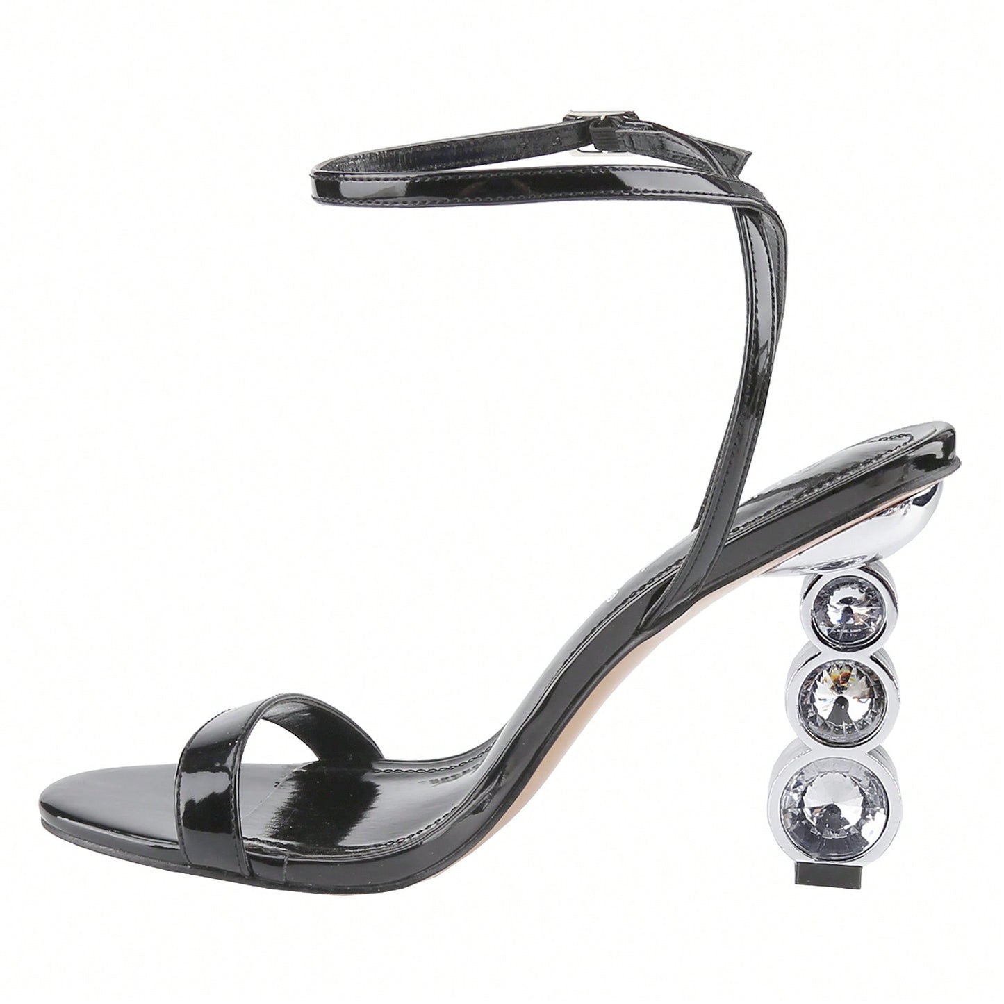 Women's Rhinestone Chunky Heeled Sandals Ankle Strappy Open Toe Gem Diamante Block Heel Summer Wedding Sandals