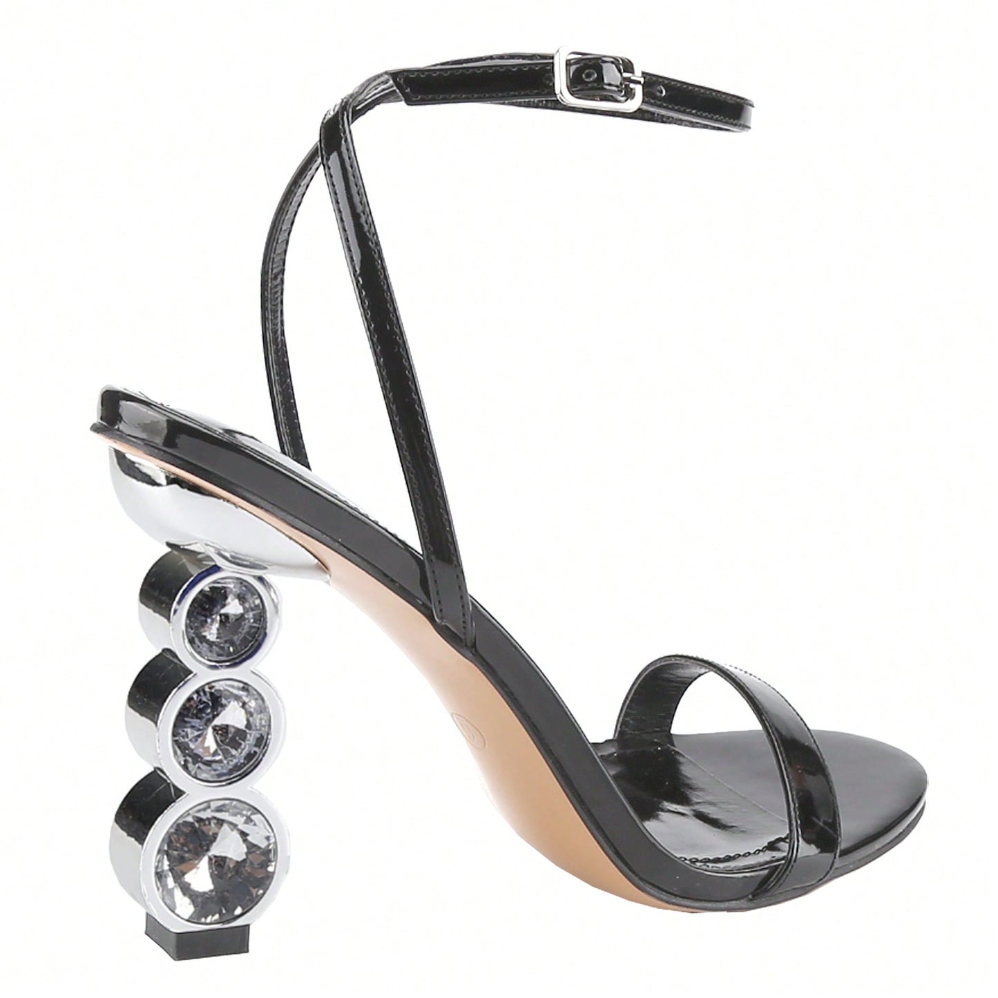 Women's Rhinestone Chunky Heeled Sandals Ankle Strappy Open Toe Gem Diamante Block Heel Summer Wedding Sandals