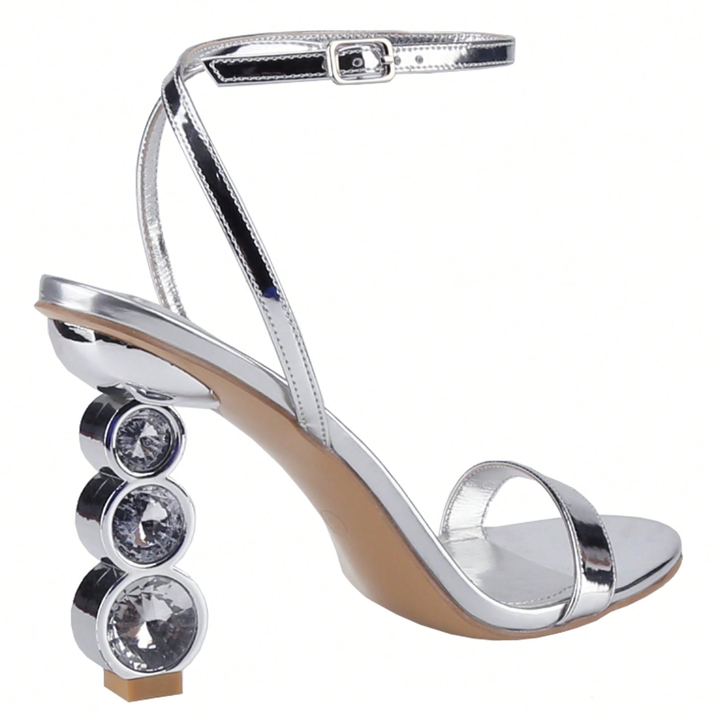 Women's Rhinestone Chunky Heeled Sandals Ankle Strappy Open Toe Gem Diamante Block Heel Summer Wedding Sandals