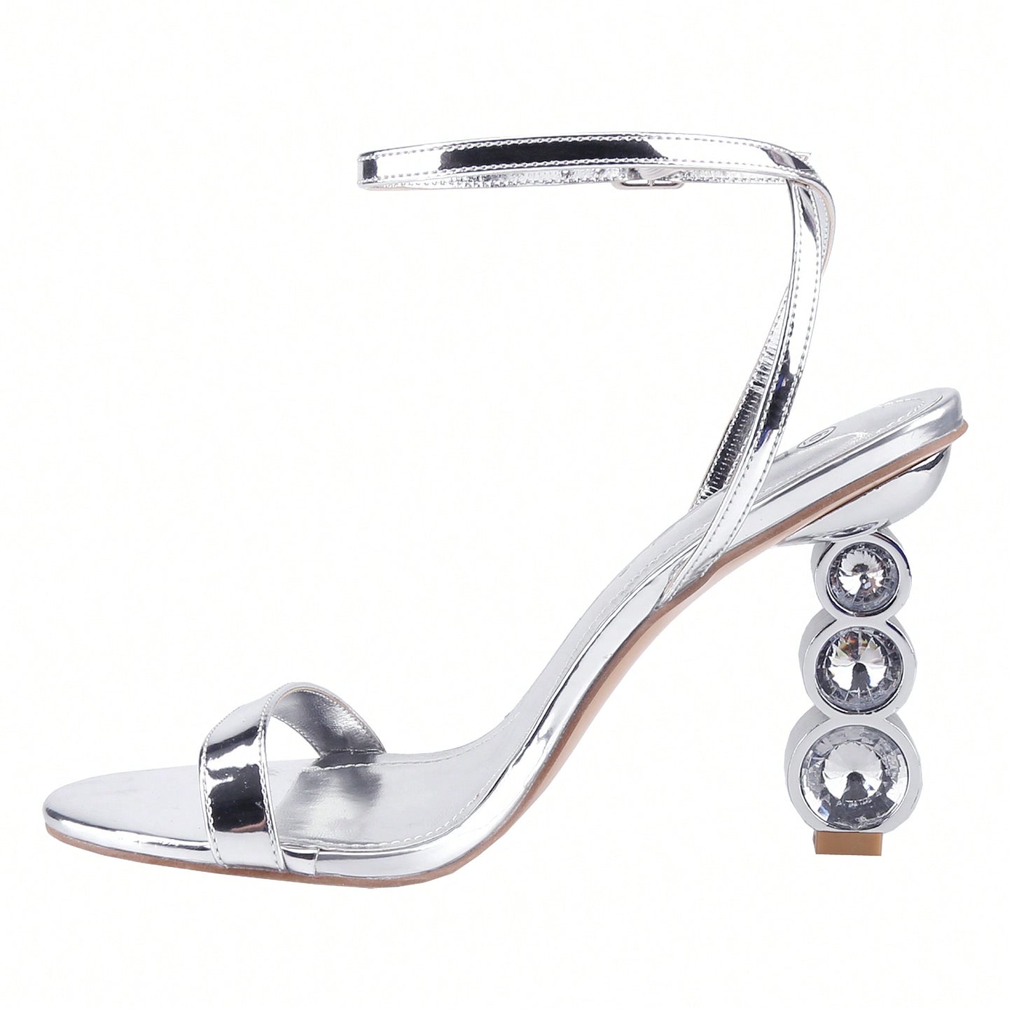 Women's Rhinestone Chunky Heeled Sandals Ankle Strappy Open Toe Gem Diamante Block Heel Summer Wedding Sandals
