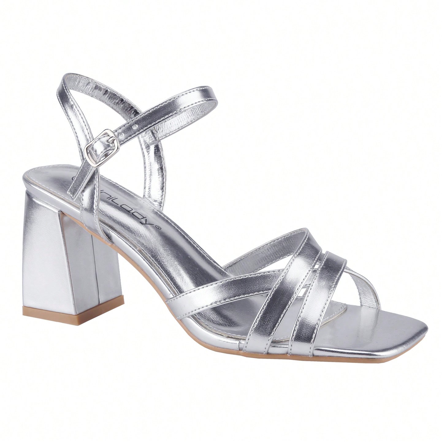 Women's Ankle Strap Square Toe Chunky Heels Sandals High Heeled Sandals