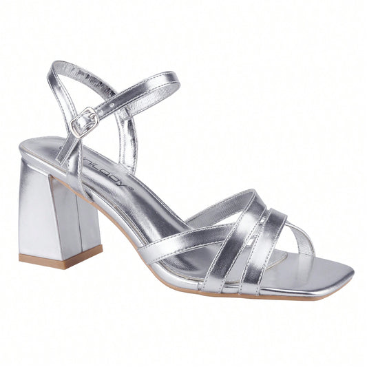 Women's Ankle Strap Square Toe Chunky Heels Sandals High Heeled Sandals
