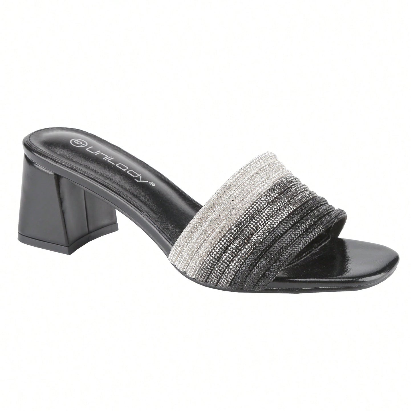 Women's Rhinestone Chunky Heels Sandals Square Open Toe Sandals Dress