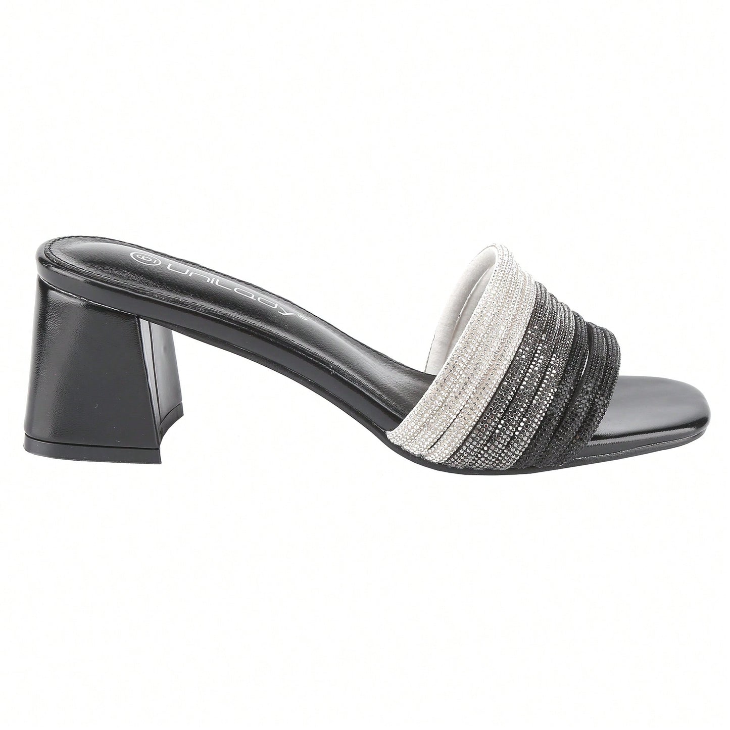 Women's Rhinestone Chunky Heels Sandals Square Open Toe Sandals Dress