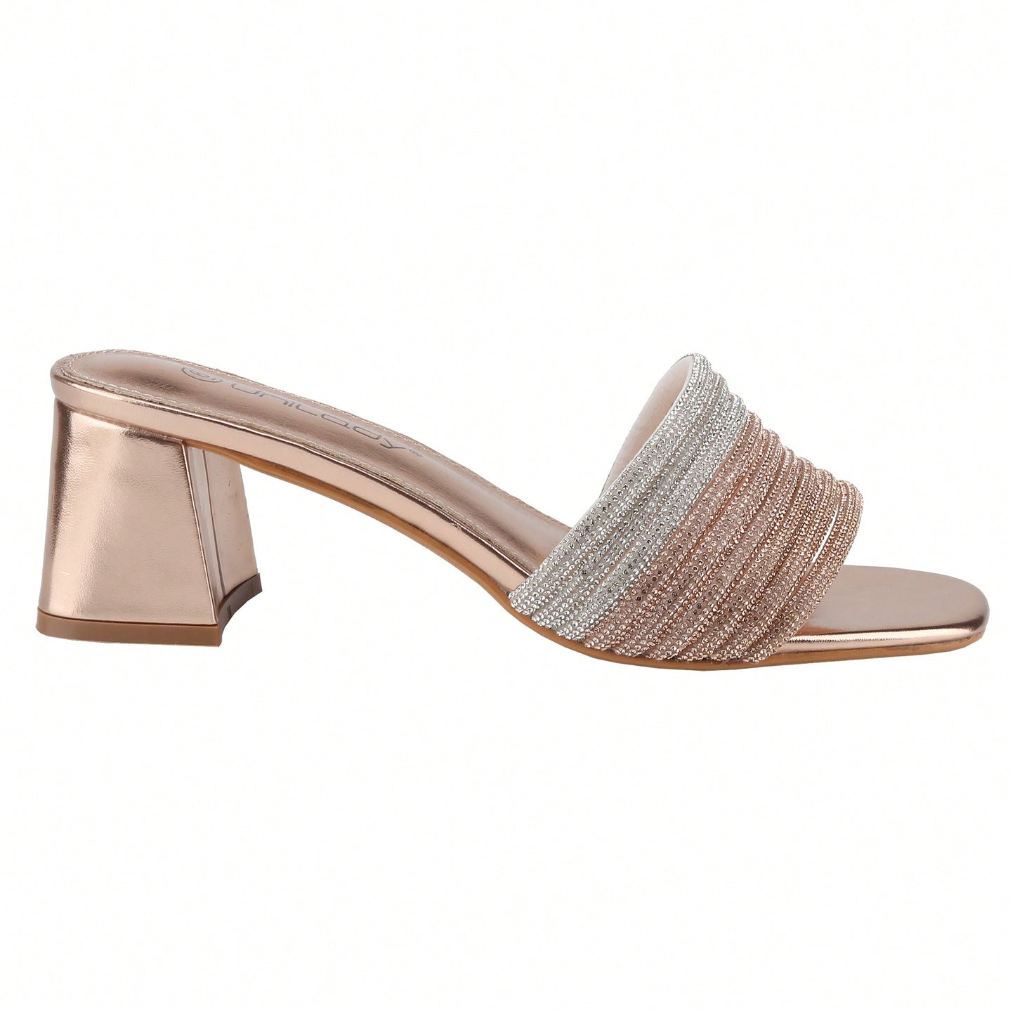 Women's Rhinestone Chunky Heels Sandals Square Open Toe Sandals Dress