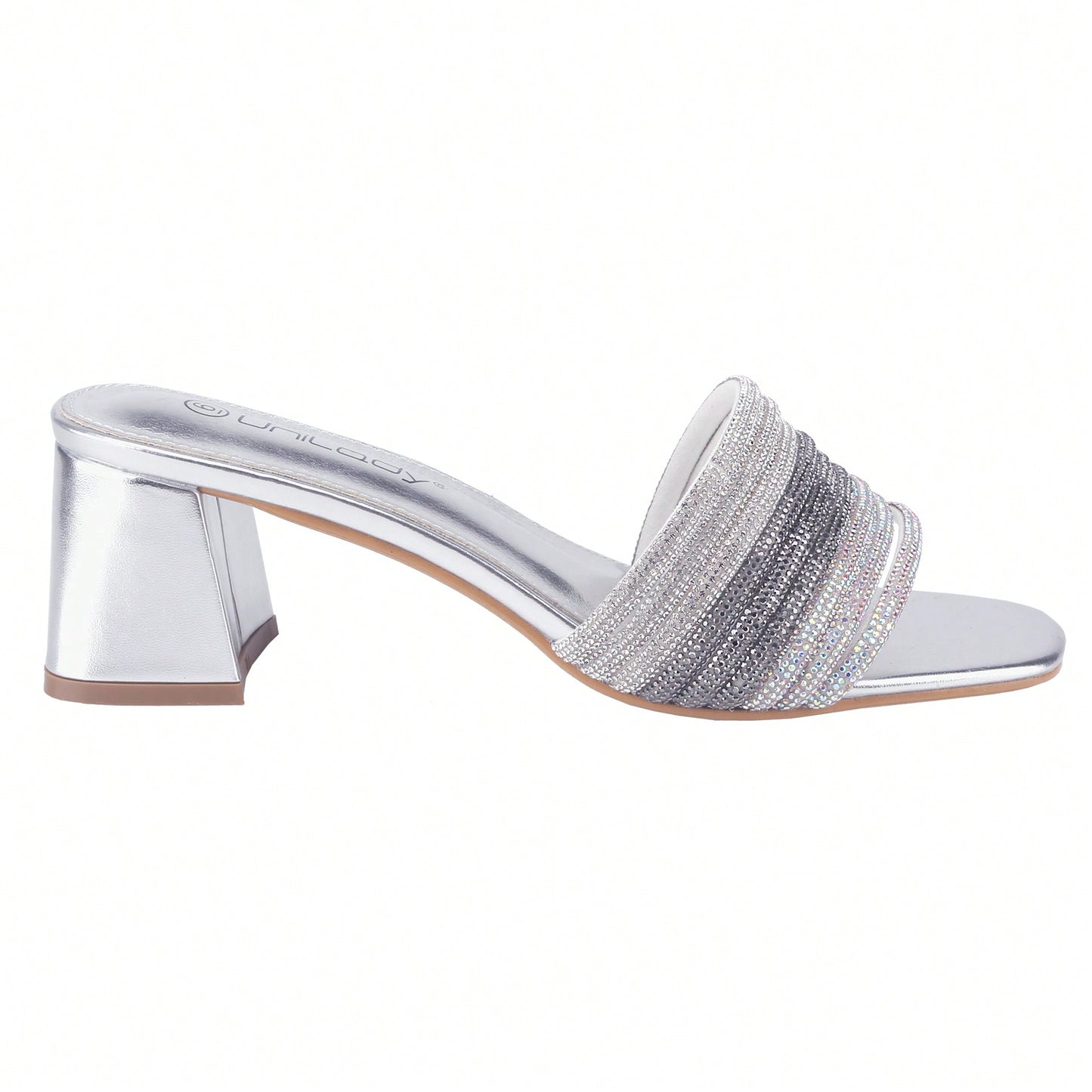 Women's Rhinestone Chunky Heels Sandals Square Open Toe Sandals Dress