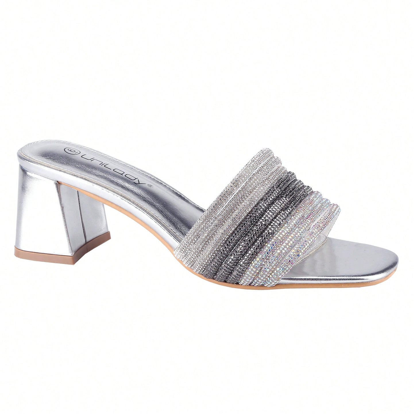 Women's Rhinestone Chunky Heels Sandals Square Open Toe Sandals Dress