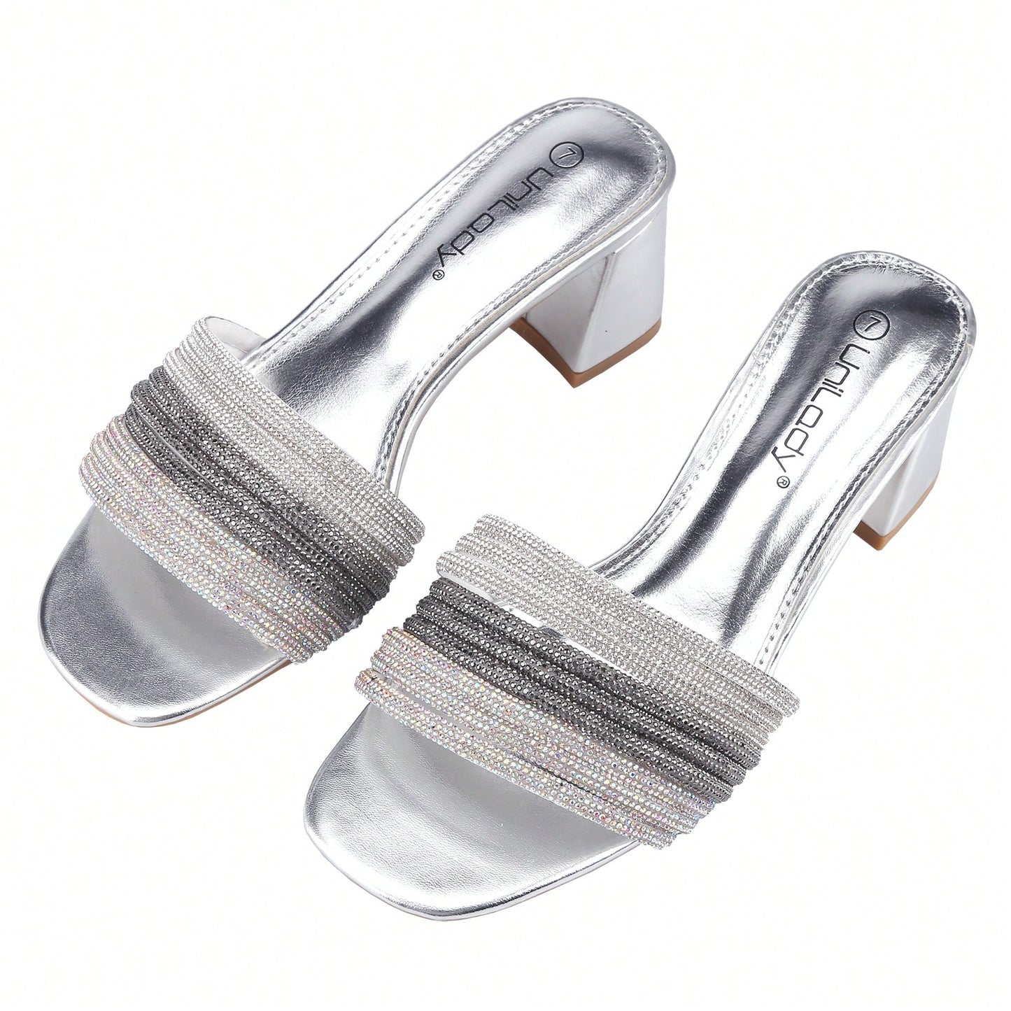 Women's Rhinestone Chunky Heels Sandals Square Open Toe Sandals Dress