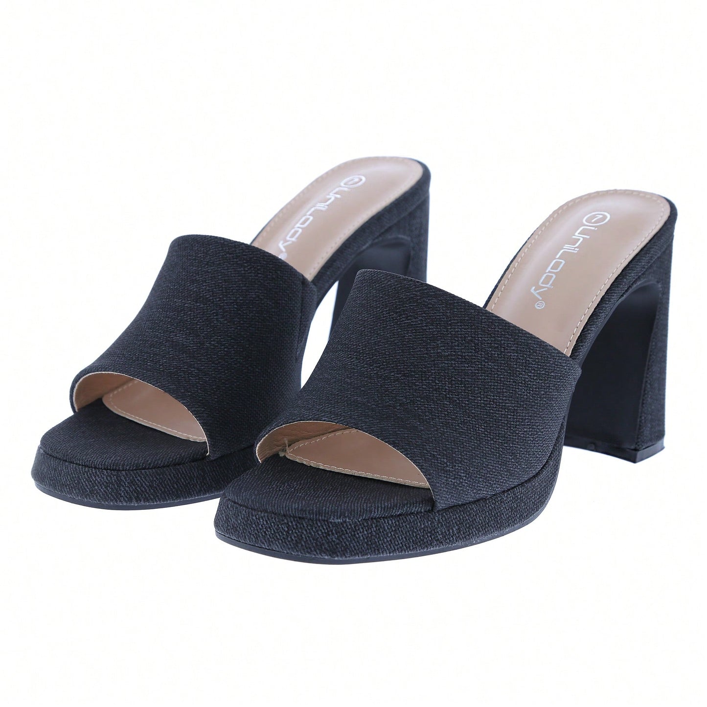 Women's Platform Chunky Heels Mules Square Open Toe High Heeled Sandals Slip On Slides Dress Shoes
