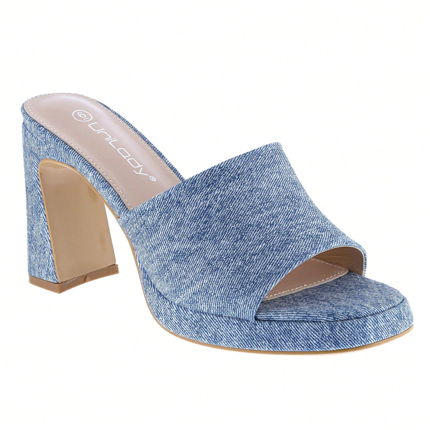 Women's Platform Chunky Heels Mules Square Open Toe High Heeled Sandals Slip On Slides Dress Shoes