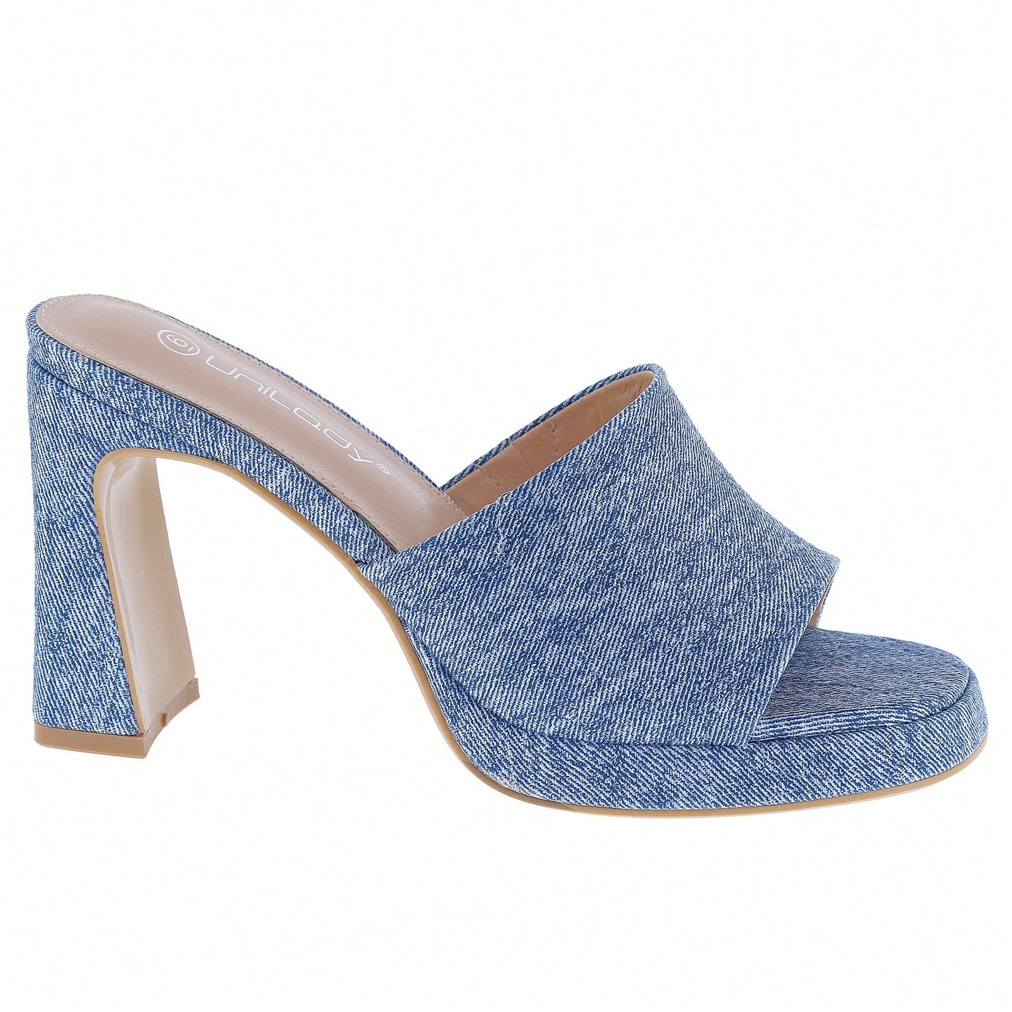 Women's Platform Chunky Heels Mules Square Open Toe High Heeled Sandals Slip On Slides Dress Shoes
