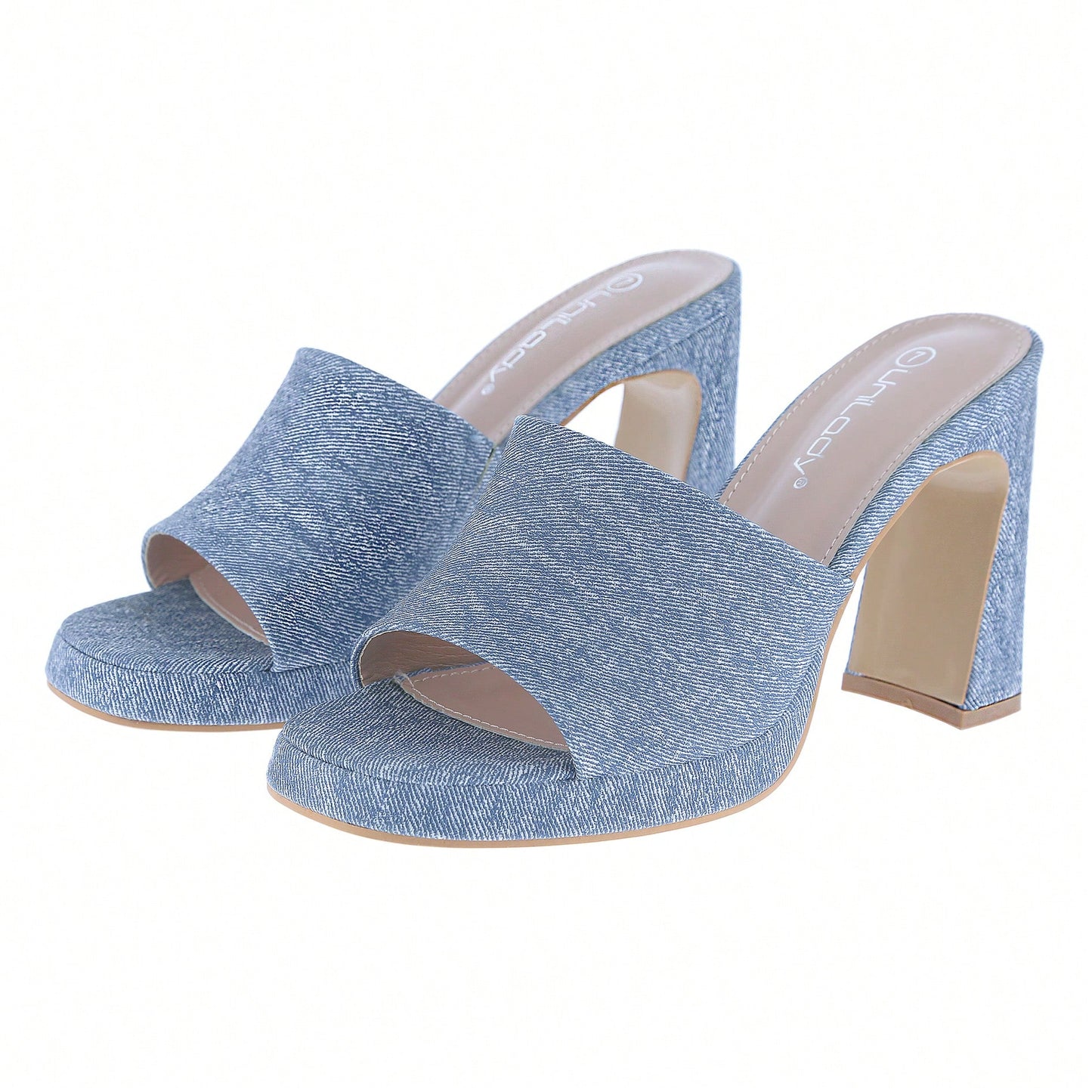 Women's Platform Chunky Heels Mules Square Open Toe High Heeled Sandals Slip On Slides Dress Shoes