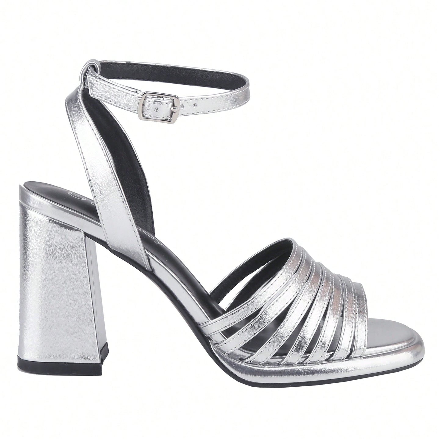 Women's Ankle Strap Square Toe Chunky Heels Sandals High Heeled Sandals