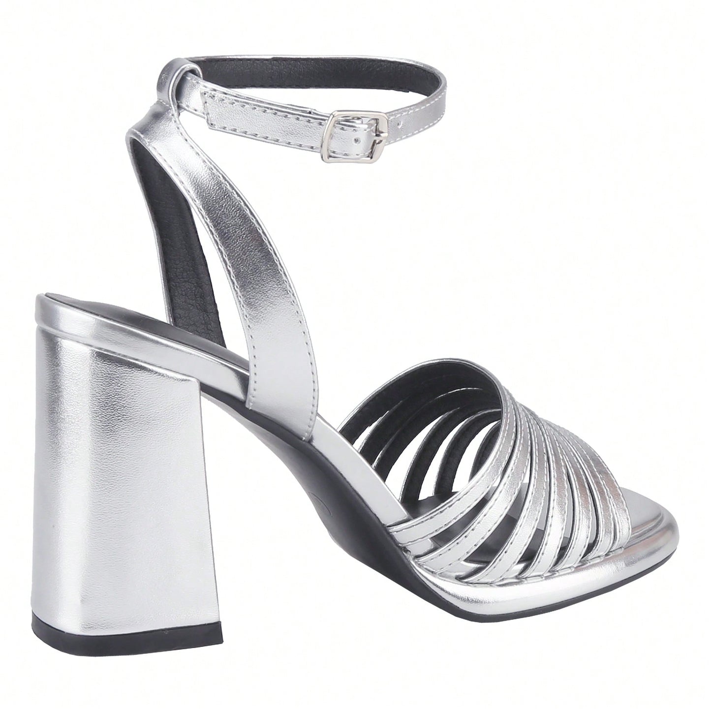 Women's Ankle Strap Square Toe Chunky Heels Sandals High Heeled Sandals
