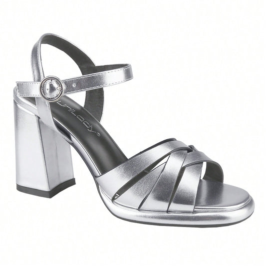 Women's Ankle Strap Square Toe Chunky Heels Sandals High Heeled Sandals