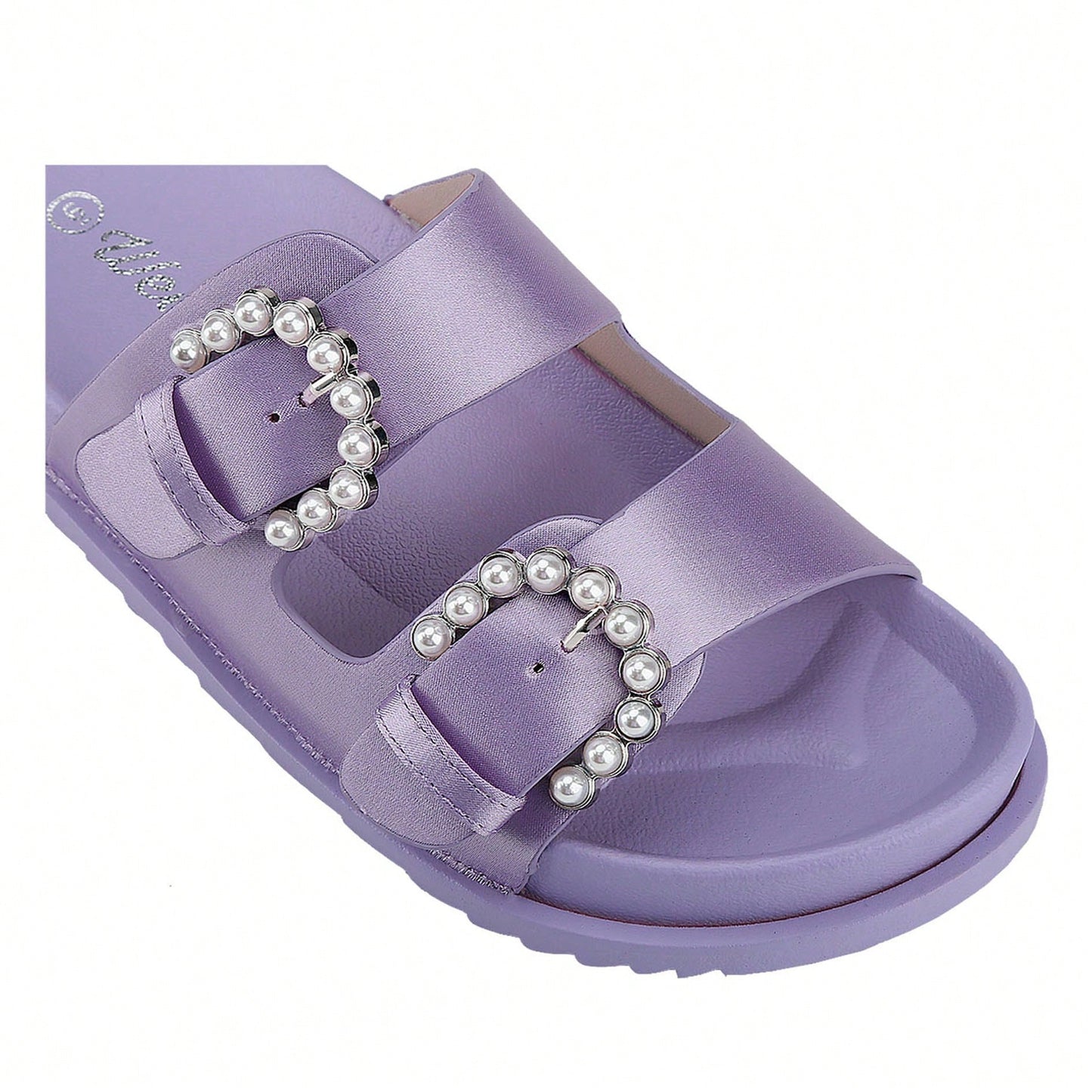 Women's Pearl Buckle Slides Women's Slides-Sandals Double Buckle Slip On-Summer-Slippers Adjustable Sandals Waterproof Swim Pool Bath Shower Shoes For Women Comfortable Non Slip