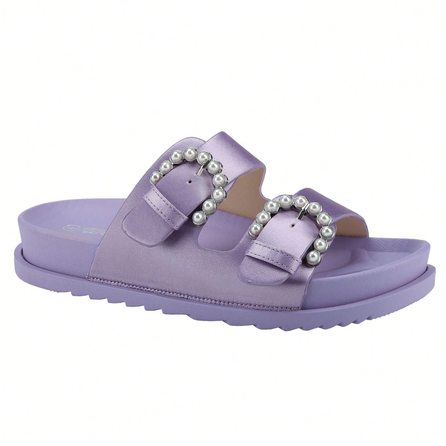Women's Pearl Buckle Slides Women's Slides-Sandals Double Buckle Slip On-Summer-Slippers Adjustable Sandals Waterproof Swim Pool Bath Shower Shoes For Women Comfortable Non Slip