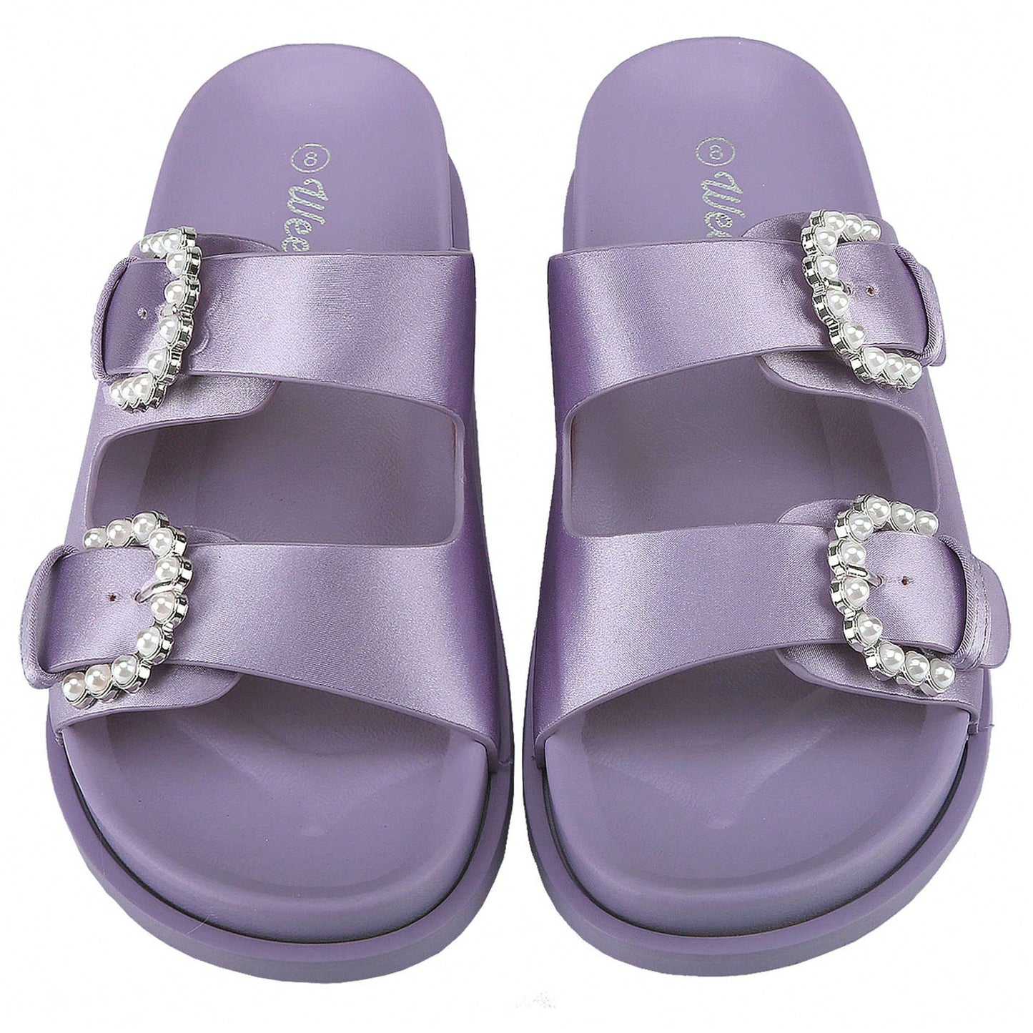 Women's Pearl Buckle Slides Women's Slides-Sandals Double Buckle Slip On-Summer-Slippers Adjustable Sandals Waterproof Swim Pool Bath Shower Shoes For Women Comfortable Non Slip