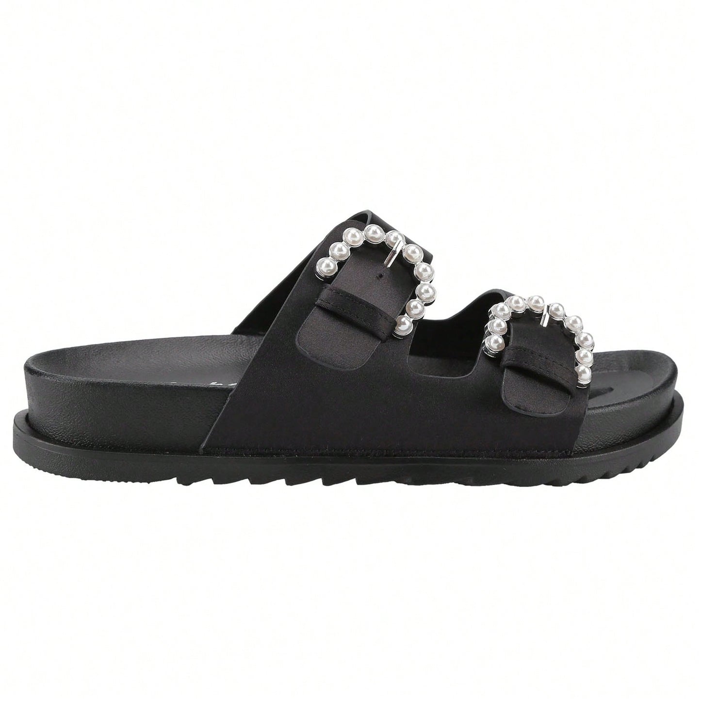 Women's Pearl Buckle Slides Women's Slides-Sandals Double Buckle Slip On-Summer-Slippers Adjustable Sandals Waterproof Swim Pool Bath Shower Shoes For Women Comfortable Non Slip