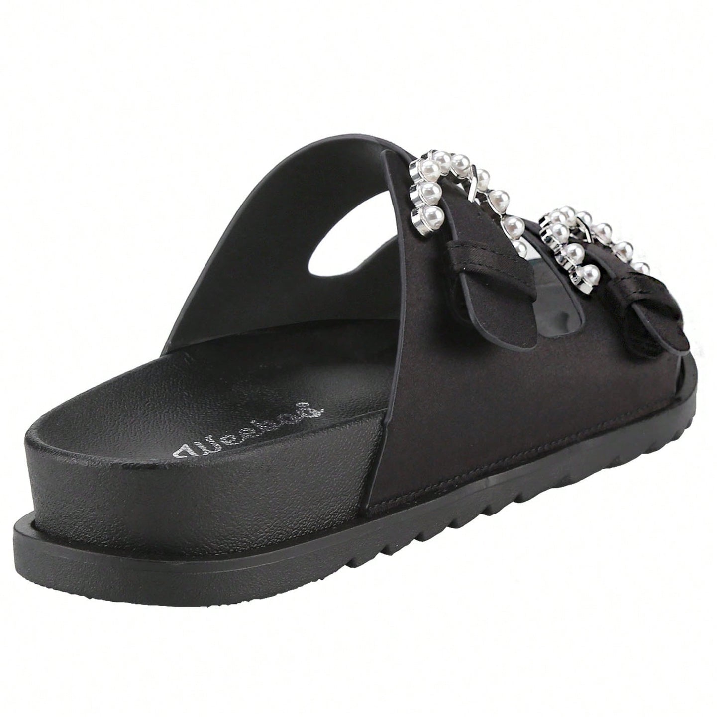 Women's Pearl Buckle Slides Women's Slides-Sandals Double Buckle Slip On-Summer-Slippers Adjustable Sandals Waterproof Swim Pool Bath Shower Shoes For Women Comfortable Non Slip