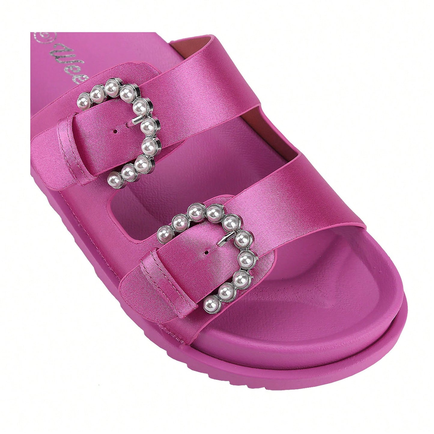 Women's Pearl Buckle Slides Women's Slides-Sandals Double Buckle Slip On-Summer-Slippers Adjustable Sandals Waterproof Swim Pool Bath Shower Shoes For Women Comfortable Non Slip