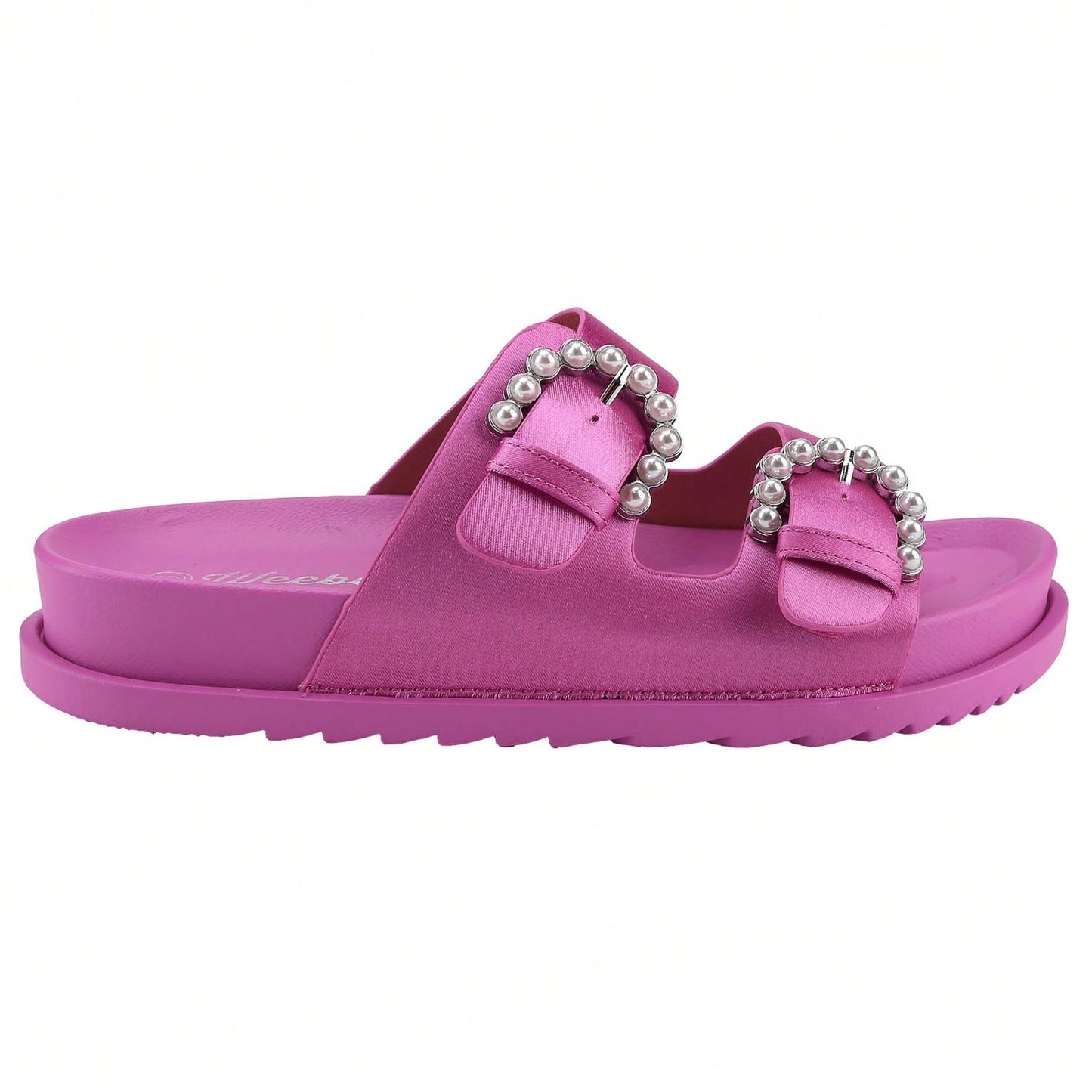 Women's Pearl Buckle Slides Women's Slides-Sandals Double Buckle Slip On-Summer-Slippers Adjustable Sandals Waterproof Swim Pool Bath Shower Shoes For Women Comfortable Non Slip