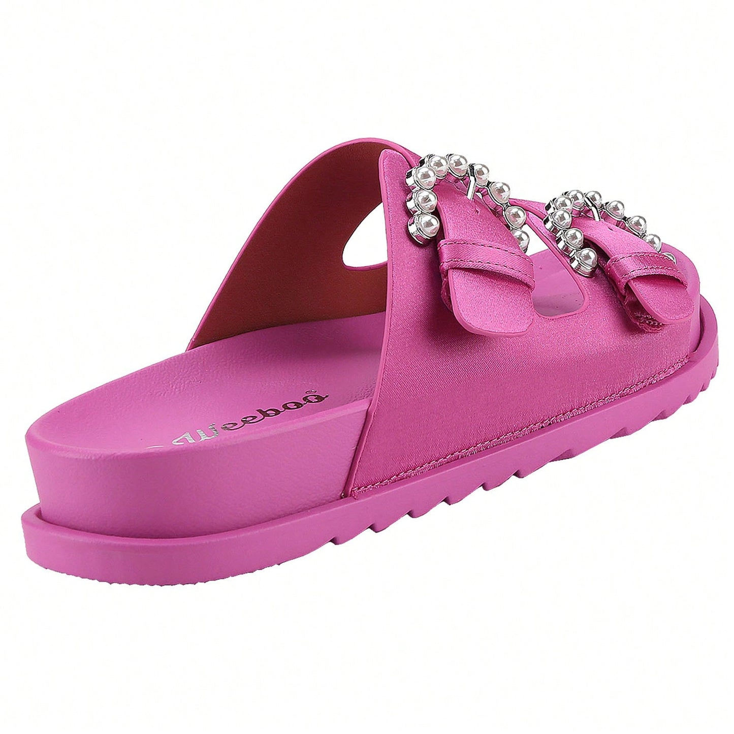 Women's Pearl Buckle Slides Women's Slides-Sandals Double Buckle Slip On-Summer-Slippers Adjustable Sandals Waterproof Swim Pool Bath Shower Shoes For Women Comfortable Non Slip